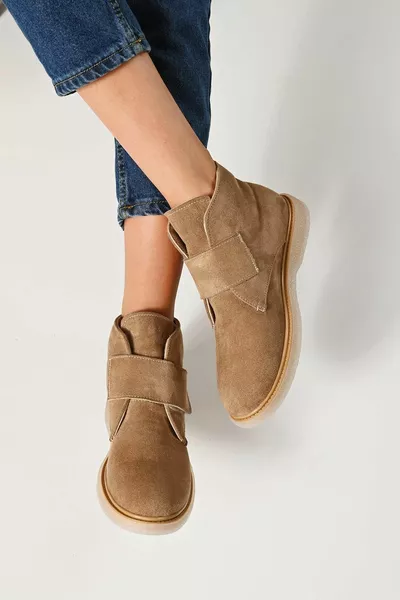 Bottes Femme Camel Hupu Velcro Suede 2cm 