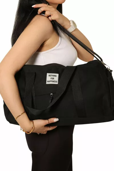 Черный унисекс Передний карман Регулируемый ремень для Happines Принт Туристическая Фитнес И Спортивная Сумка T