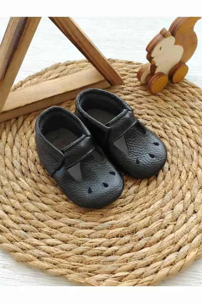 Cosy Model Schwarze Farbe Echtes Leder Baby Loafers Erste Schritt Schuhe