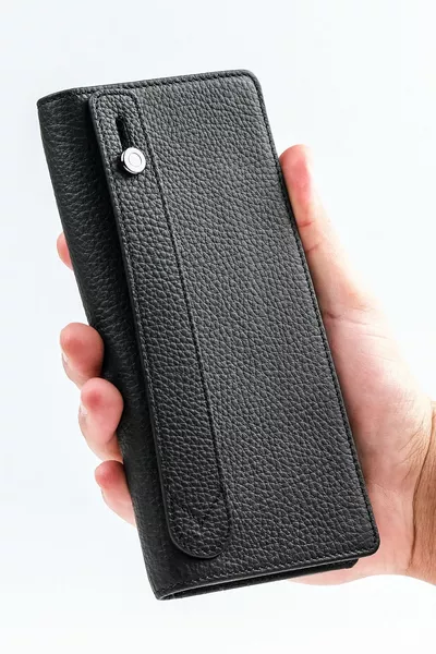 Alba - محفظة جلدية مع حجرة هاتف - محفظة جلد طبيعي - محفظة طويلة مع حجرة هاتف - أسود للجنسين