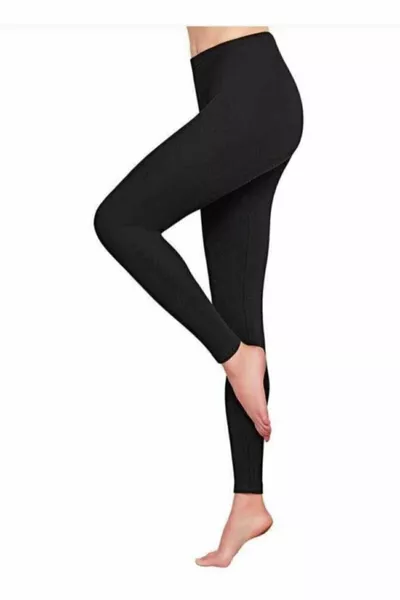 Legging long 1 pièce noir en modal élasthanne lycra peigné pour femme