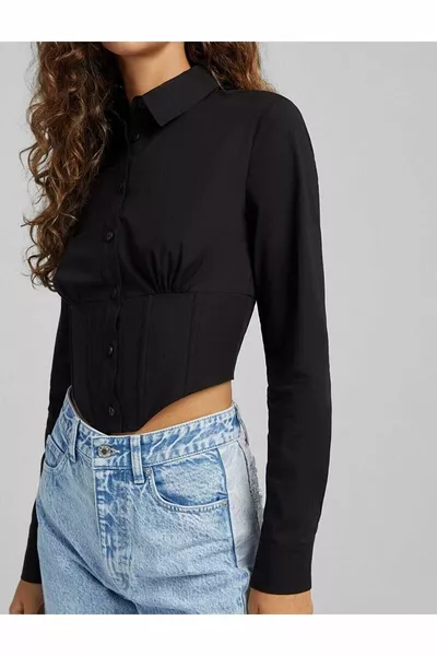 المرأة مشد التفاصيل الظهر جيبي قميص مرن