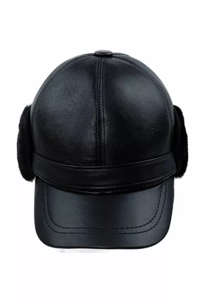 Ayer Trade Unisex Черна бейзболна шапка от естествена кожа със слушалки