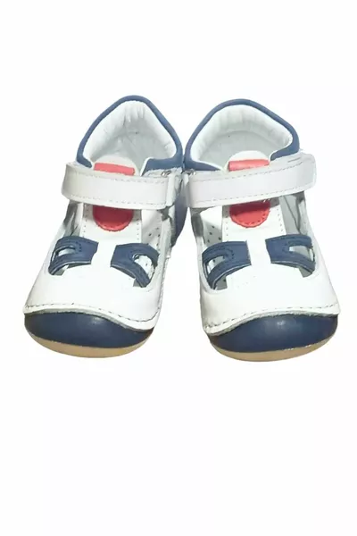 Baby White Blue Натуральная кожаная ортопедическая обувь первого шага