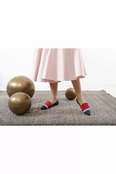 Marineblauwe Beijing Red geplooide ballerina's