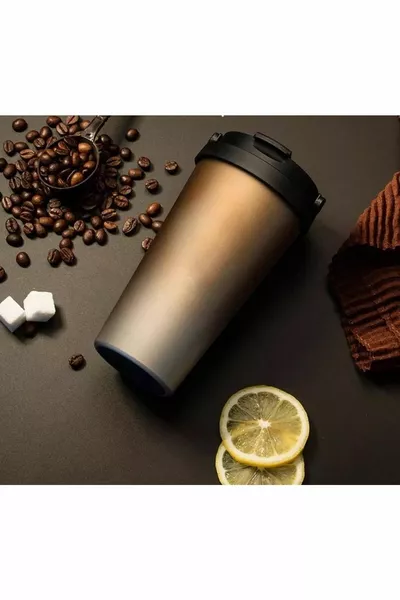 Double Layer Travel Mug Leakproof  Steel Gold Thermos ml Small Coffee Tea Thermos