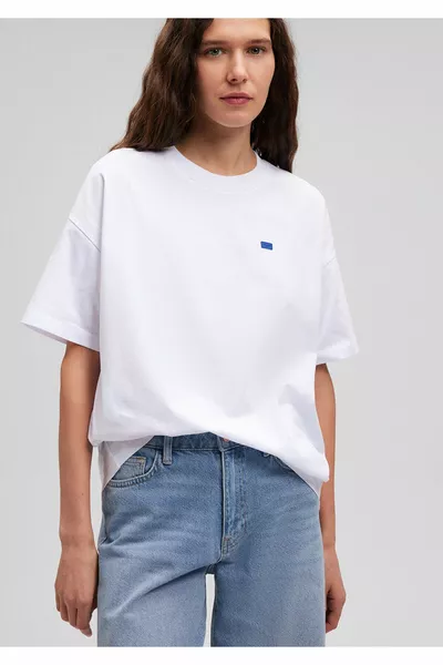 Basic T-Shirt mit Rundhalsausschnitt Weiß Loose Fit / Loose Casual Fit 