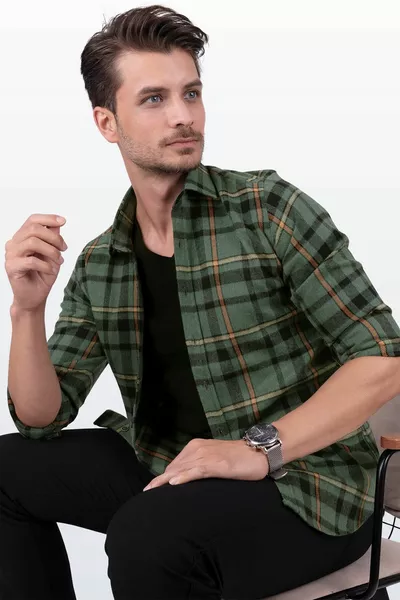 Зелена оранжева райета Slimfit Lumberjack подаръчна риза в кутия