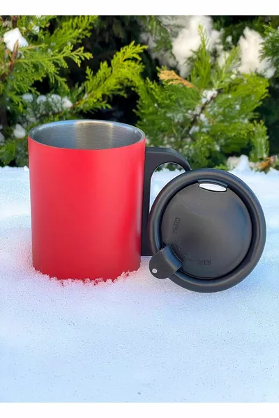 Red Double Layer  Stainless Steel ml Thermos Cup Travel Mug Mug With Handles
