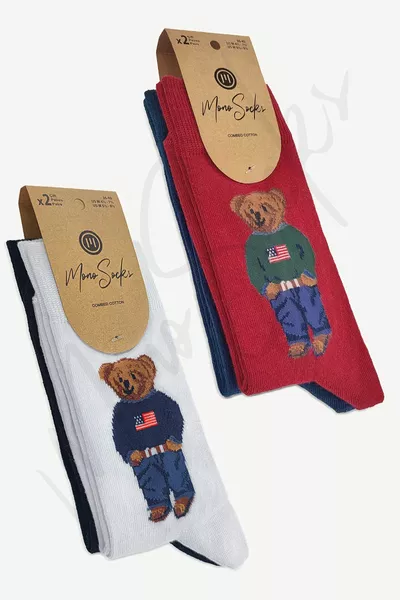 4 Stück Teddybär Teddybär gemusterte Socken