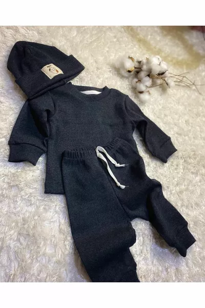 Хлопковый берет 3-х комплектный детский и детский антрацит