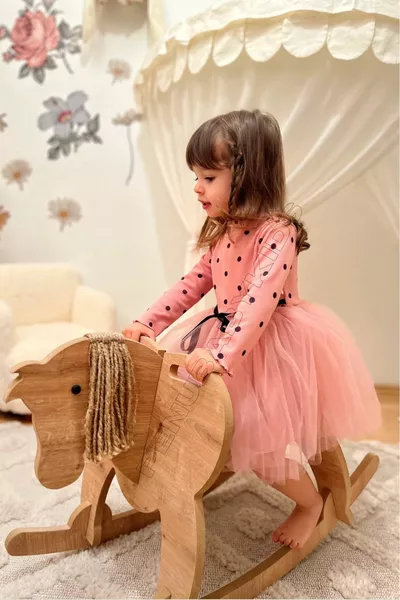 Abito da bambina a maniche lunghe Tutu a pois rosa essiccati - Emily