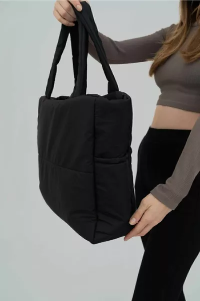 Sac cabas en tissu bouffant gaufré Napoli Noir
