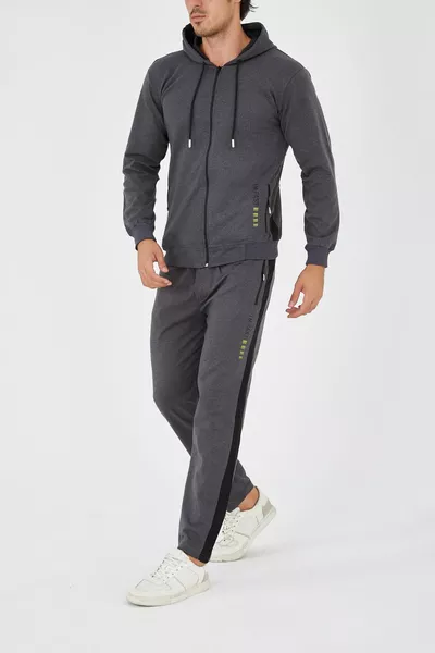 Мъжки опушен анцуг с прав крачол с цип