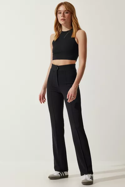 Women's Black High Waist Lycra Casual Knitted Pants 