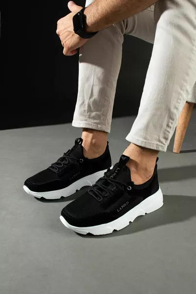  Siyah Renk Beyaz Tabanlı Bağcıksız Günlük Erkek Spor Ayakkabı