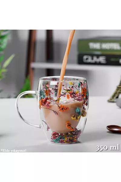 1 Piece Flowering Heat Resistant Borosilicate Double Walled Flower Cup | Floral Coffee Presentation Cup