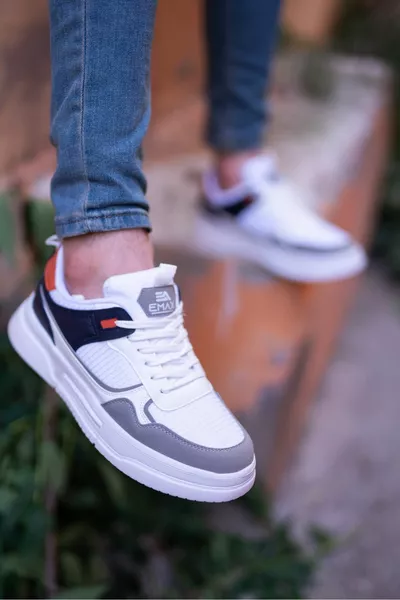 Herren Weiß Grau Dicke Sohle Casual Casual Sneakers 