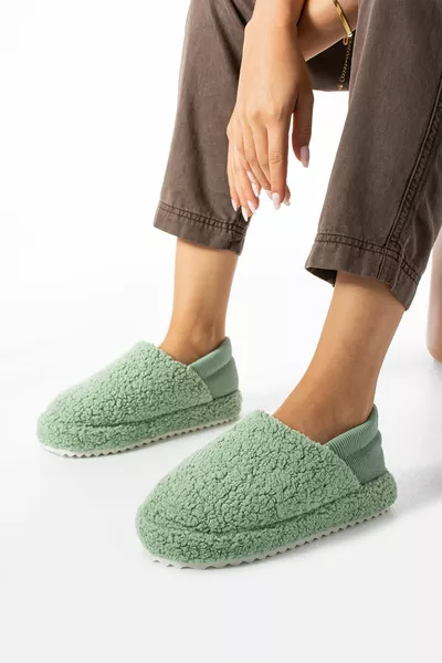 Tissu éponge élastique vert Chaussures de maison Bottes de maison Panduf (PRODUIT AMÉLIORÉ)