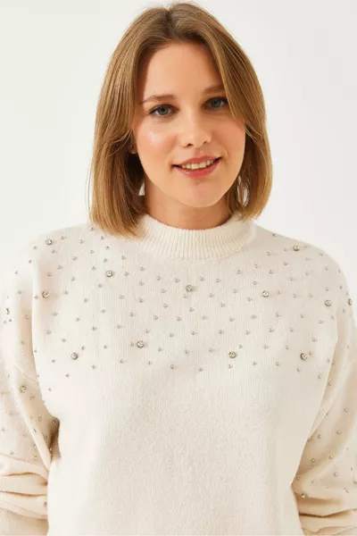 Women's Stone-Embroidered Knit Sweater