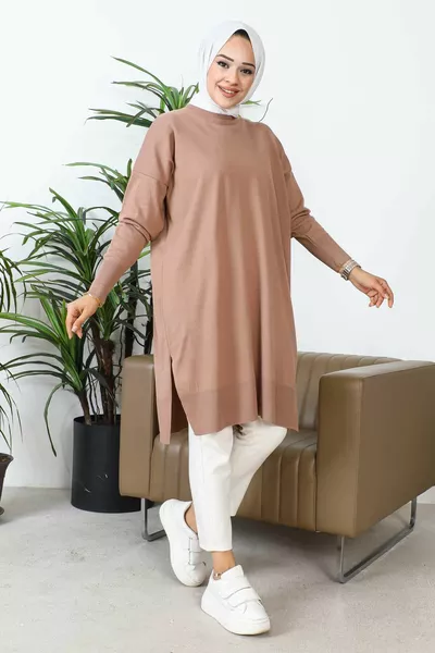 Mink Bicycle Collar Mercerized Loose Knit Tunic