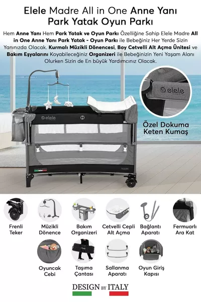 مادري آني جان ياني حديقة سرير ملعب  سم أسود - رمادي هدية السرير