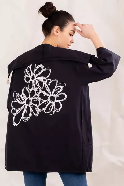 Women's Black Back Floral Print Seasonal Jacket 