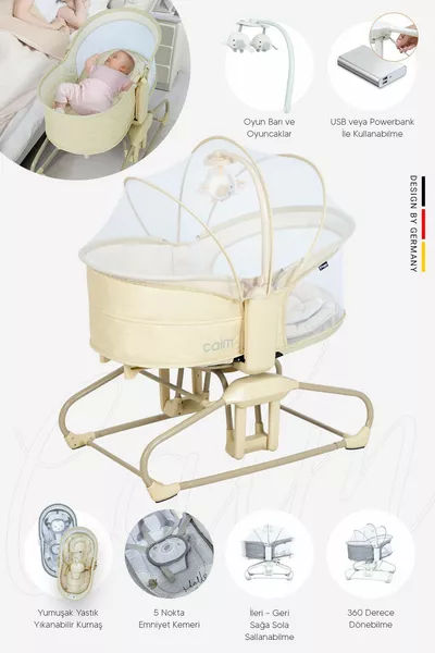 سرير ومقعد أطفال بيج ميني كالم شامل – مزود بالموسيقى، قابل للتأرجح تلقائيًا، وميزات بلوتوث
