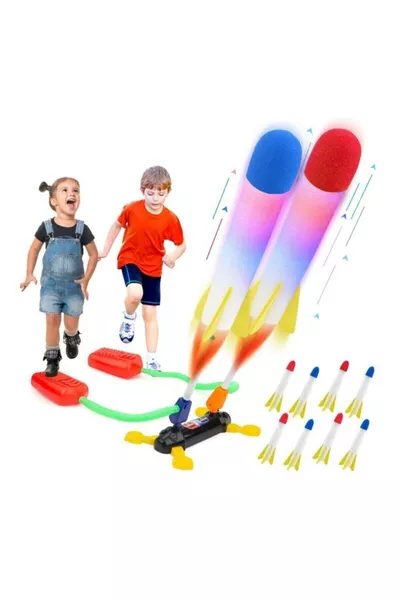 Air Rocket Duel Toy Set with 2 Light-Up Rockets and 2 Spare Non-Illuminated Rockets