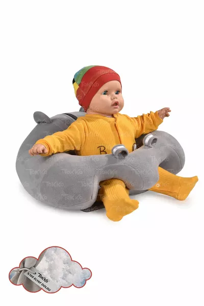 وسادة دعم جلوس للأطفال المحشوة بالألياف - كرسي الأطفال غير القابل للانقلاب - مقعد الأطفال الكبير باللون الرمادي