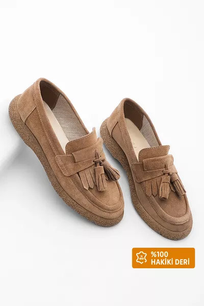 حذاء نسائي يومي من الجلد الطبيعي لوفر سُمّا بلون البني المدبوغ