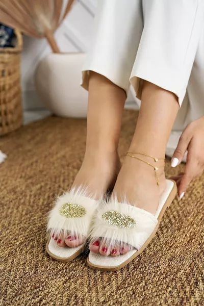 Пухкави чехли с камъни, бежови, дамски стилни ежедневни домашни чехли, украсени, за сватбен подарък, за гости, сватбени чехли