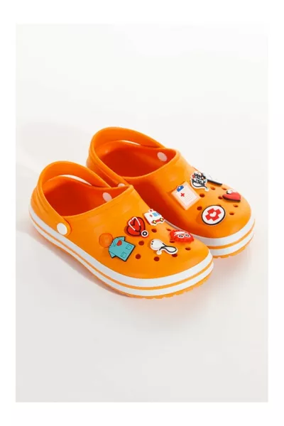 Samesa Turuncu Düz Aksesuarlı Clogs Sabo Doktor Hemşire Hastane Eva Yazlık Plaj - Günlük Terlik