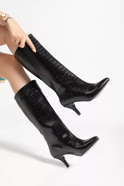 Dames zwarte krokodillenprint hak van 5 cm