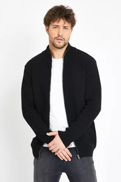 Monaco Cardigan pull en maille zippé noir