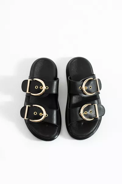 Lily Siyah Mat Tokalı Kadın Terlik