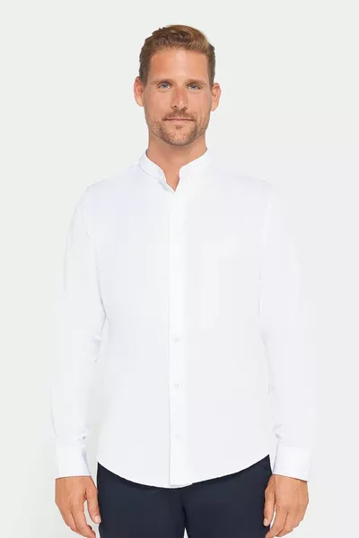 Slim Fit Manches Longues Col Juge Coton Repassage Facile Chemise Homme Blanche