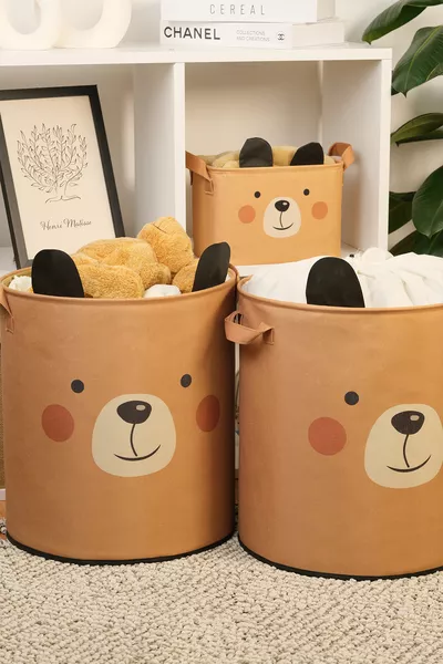 Комплект от 2 органайзера за детска стая с дизайн на мечета, контейнер за играчки и мръсни дрехи 