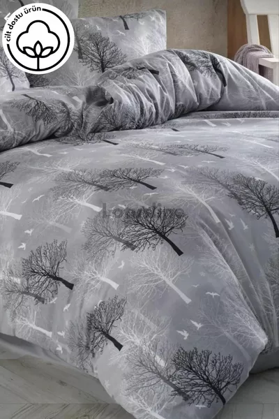 Home Gray Double Tree Pattern Luxury Cotton Duvet Cover Set