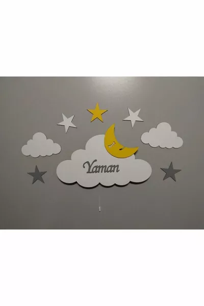 Декоративная деревянная лампа в виде облака с подсветкой LED с именем