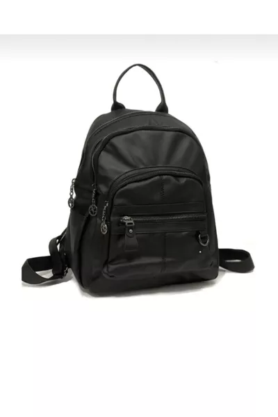 حقيبة ظهر نسائية سوداء متعددة الجيوب