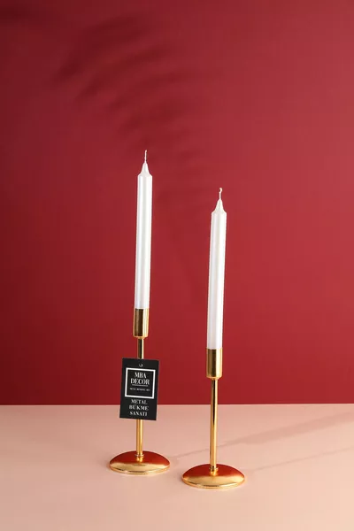 Двоен (Двойка) Златен Свещник за Прави Свещи, Декоративен Свещник, Неръждаемо Покритие, Домашна Декорация см