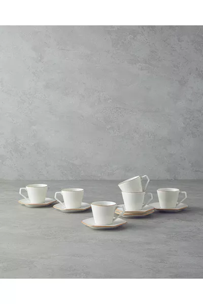 Комплект порцеланови кафени чаши Marlin Bone,  части за 6 души, злато
