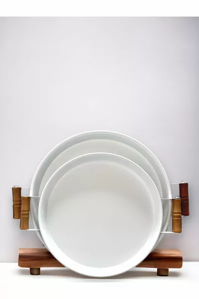 صينية تقديم شاي وقهوة خشبية بمقبض مزدوج، مقاس  سم أبيض  سم أبيض