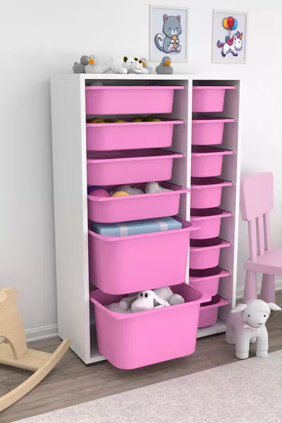 Armoire de jouets multifonction avec panier Rine, rose clair