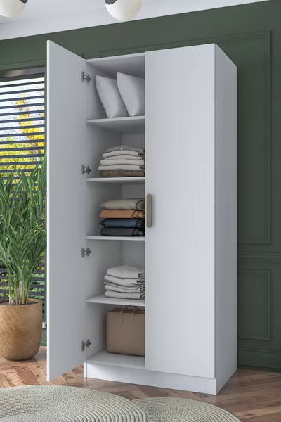 Armadio Rani  2 Ante 4 Ripiani 5 Scomparti Bianco