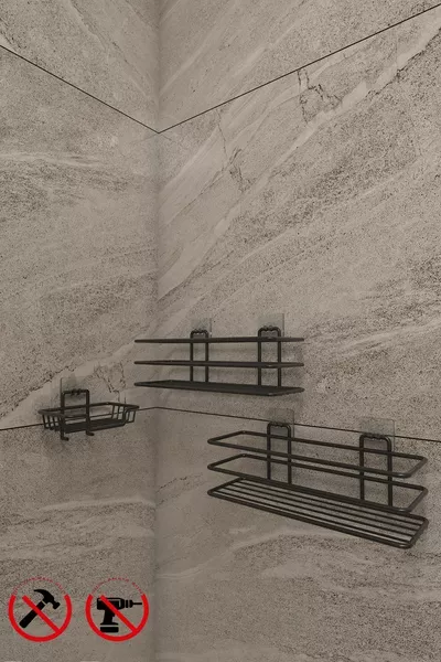 Самозалепваща стойка с 2 куки за организатор, мат и твърд сапунерник и поставка за гъби за миене на съдове