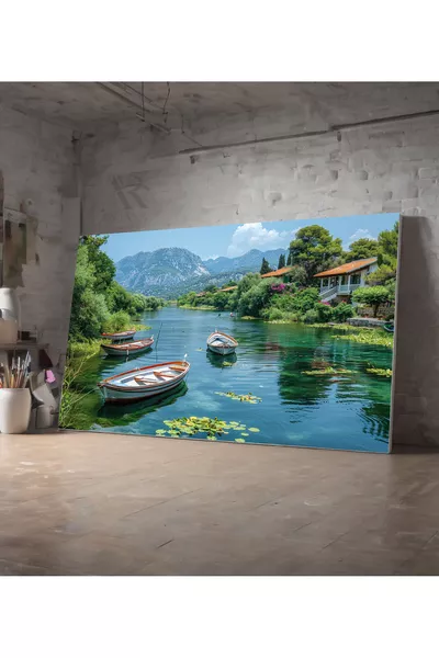 Blauwe Bries Boot Rust Decoratief Landschap Canvas Schilderij