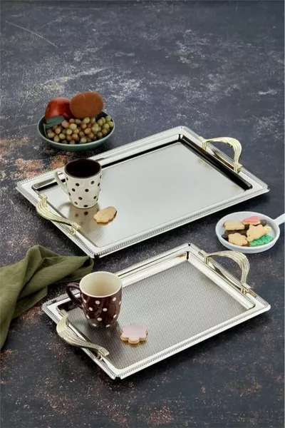 2 шт. Прямоугольный поднос с решеткой, серебристый цвет