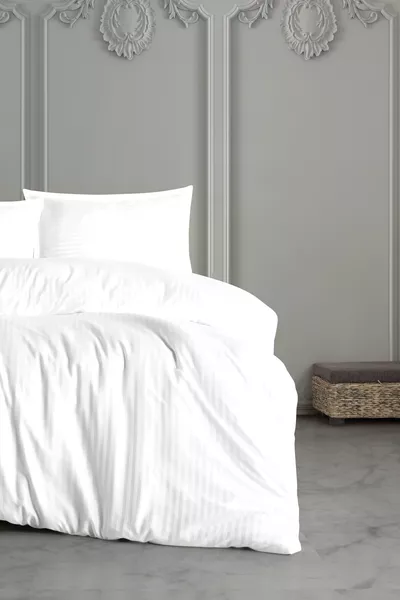 Комплект постельного белья с двойным сатином в полоску – простынь на резинке, блестящая и мягкая ткань